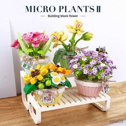 Blocks 543pcs Mini Bonsai Building Blocks Flower DIY Green Plant Bouquet Model Ornaments DIY Children's Puzzle Assembly Toy Girl Gift R230718