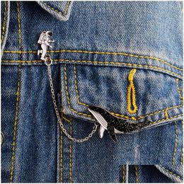 Pins Brooches Cartoon Pins Astronaut And Whales Denim Jacket Coat Cap Backpack Pin Buckle Shirt Badge Animal Gift For Friend Drop D Dhs6C