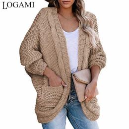 Women's Sweaters LOGAMI Thick Thread Twist Cardigan 2020 Autumn and Winter Sweater Casual Pocket Bat Sleeve Sweater Coat L230718