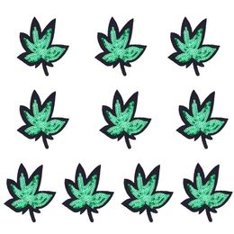 10PCS Sequined Leaf Patch for Clothing Bags Iron on Embroidery Patches for Jeans DIY Fabrics for Patchwork Sew on Sequins304r