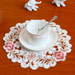 Table Mats Satin Rose Flower Embroidery Place Mat Cloth Pad Cup Doily Napkin Year Placemat Christmas Wedding Kitchen