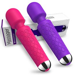 Vibrators Powerful Oral Clit Vibrators for Women 20 Speeds AV Magic Wand USB Charge G Spot Massage Adult Sex Toys for Woman 18 230718