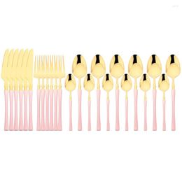 Dinnerware Sets 24pcs Pink Gold Cutlery Set Stainless Steel Flatware Knives Forks Tea Spoon Tableware Western Kitchen Accessories