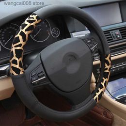 Steering Wheel Covers Universal Personalised Leopard Print Car Steering Wheel Cover for Girls Plush Car Decoration Steering Covers Car Accessories T230717