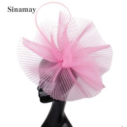 Berets Elegant Ladies Pink Fascinator Hat Women Fashion Wedding Headwear Headband For Church Cocktail Hair Accessories 230718