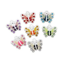 Silver Plated Enamel Butterfly Rhinestone Crystal Charm Beads 7Colors Pendants Jewellery Findings & Components L1559 56pcs lot246B