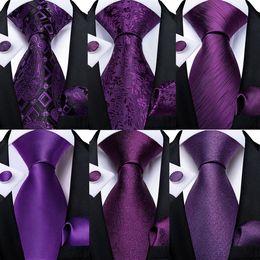 Bolo Ties DiBanGu Ties For Men Purple Floral Paisley Necktie Business Formal 100% Silk Tie Pocket Square Set For Wedding Party Cravat 230717