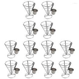 Plates 12 Pcs French Fries Stand Cone Basket Fry Holder With Dip Dishe Snack Fried Chicken Display Rack Shelves Bowl