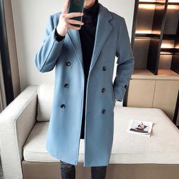 Men's Wool Blends Men Winter Thick Warm Trench Coat Double Breasted Wool Coats Luxury Business Long Slim Fit Trench Jacket Overcoat M-3XL HKD230718