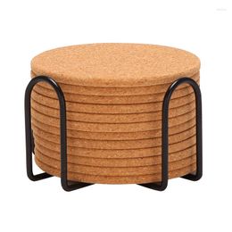 Table Mats Pack Of 12 Absorbent Cork Coasters With Holder Heat-Resistant Cup Mat Set Reusable Round Drink Fits For Mug