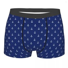 Underpants Men's Blue Anchor Boxer Shorts Panties Mid Waist Underwear Nautical Navy Male Sexy S-XXL