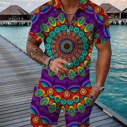 Men's Tracksuits 2 Piece Summer Colorful Polo Set For Men Thailand Style Printed 3D T-shirt Shorts Vintage Streetwear Fashion Tracksuit