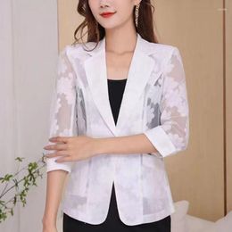 Women's Suits Women Blazer Jacket Spring Summer Thin Cardigan Sun Protection Clothing Hollow Lace Three-quarter Sleeve Top Ladies