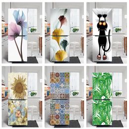 Wall Stickers PVC Flower Fridge Door Cover Adhesive Refrigerator Mural Wallpaper For Kitchen Renovation Waterproof Poster Decal 230717