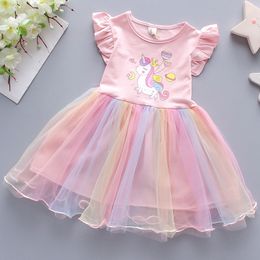 2023 New Girls Clothes Summer Princess Dresses Short Sleeve Cotton Kids Dress Unicorn Party Girls Dresses Children Clothing 3-8Y