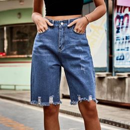 Women's Jeans Cargo Denim Shorts Women Summer Ripped Quarter Pants Edge Fringe Fashion Clothing For