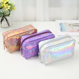 Storage Bags Solid Color Laser Cosmetic Bag Ins Wind Portable Wash Makeup Gift Pouch Travel Organizer