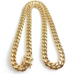10mm 12mm 14mm Miami Cuban Link Chain Mens 14K Gold Plated Chains High Polished Punk Curb Stainless Steel Hip Hop Jewelry352M