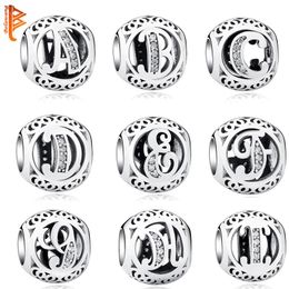 Authentic 925 Sterling Silver Crystal Alphabet A-Z Letter Charms Beads Fit Original Pandora Bracelet Necklace DIY Jewellery Making Q236S