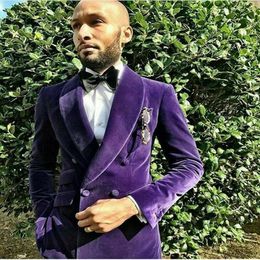 Formal Purple Velvet Shawl Collar Men's Suit Double Breasted Mens Blazer Jacket Tuxedo For Party 1 PCS Coat Suits & Blazers236n