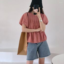 Women's Blouses 2023 Summer Lantern Sleeve Cotton Chic Blouse Top Women Fashion Comfortable Loose Casual Basic Shirt With Draw String