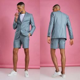 Summer Short Men Suit 2 Pieces High Quality Slim Fit Two Button Groom Wear Formal Prom Party Wear Jacket Pants