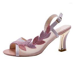 Sandals Rhinestone High Heels Women Shiny Luxury Designers Mesh Elegant Transparent Fashion Summer Women's Shoes