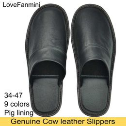 Slippers Big sizes Genuine Cow Leather Linen Slippers Homes in indoor slipper Spring Autumn men women elderly non-slip casual single shoe L230718