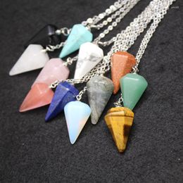 Pendant Necklaces Small Pyramid Natural Stone Pendants Reiki Healing Quartz Radiesthesia Amulet Purple Crystal Pendulum For Men Women