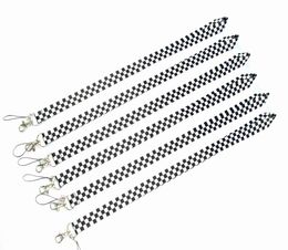 Whole 200pcs Black and white Chequered Lanyard Keyring strap keychain7540267