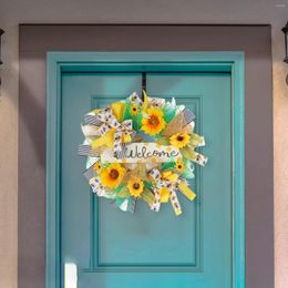 Decorative Flowers Spring Summer Wreath For Front Door With Bowknot Hanging Ornaments Crafts Artificial Flower Home Porch Decoration