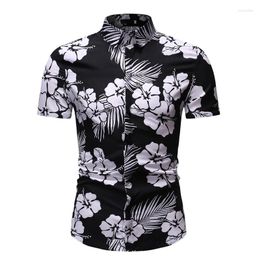 Men's Casual Shirts Summer Hawaiian Beach Print Men Shirt Short Sleeve Printed Leaf Flowers Pattern Man Classic Social Tops