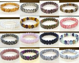 Strand Natural 10x14mm Oval Shape Faceted Elastic Cord Stone Crystal Aquamarine Obsidian Amethyst Bracelets Bangles Femme For Women