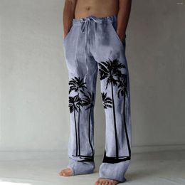 Men's Pants Hawaiian Beachwear Long Coconut Tree Print Pantalettes Loose Leggings Straight Leg Men Trousers Elastic Pantalones Hombre