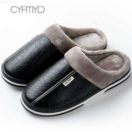 Slippers Men's Slippers Home Winter Indoor Warm Shoes Thick Bottom Plush Waterproof Leather House Slippers Man Cotton Shoes 2022 New L230718