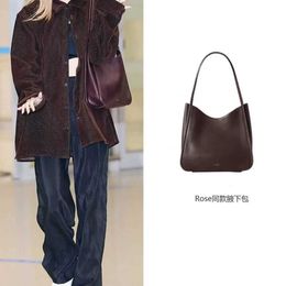 New ROSE Park Choi ying Same Style Underarm Bag Symmetric Tote Bag Genuine Leather One Shoulder Commuter Women's Bag