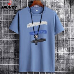 JFUNCY 2022 Summer Men Tops Plus Size S-6XL Loose Short Sleeve Breathable Cotton Man Tshirt Colour Print Men's Casual T-shirts