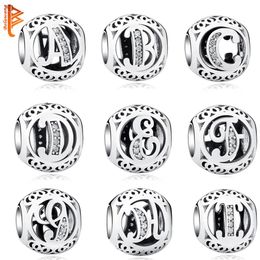 Authentic 925 Sterling Silver Crystal Alphabet A-Z Letter Charms Beads Fit Original Pandora Bracelet Necklace DIY Jewellery Making Q299C