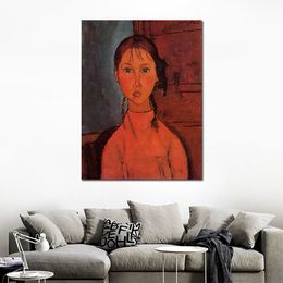 Beautiful Woman Canvas Art Girl with Braids Painting by Amedeo Modigliani Handmade Artwork Library Decor
