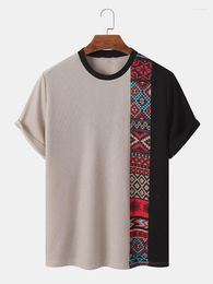 Men's T Shirts Ethnic Short Sleeve T-Shirts Pattern Stitching Summer Tops Men Tee