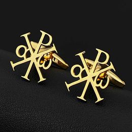 Cuff Links Chi-Rho Alpha Christianity Cufflinks for Men Women Shirt Clasp Stainless Steel Faith Amulet Jewellery Sleeves Buckle Gifts HKD230718