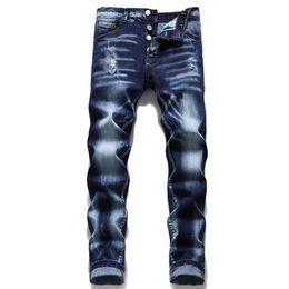 Brand Italy Chain Jeans Top Quality Men Slim Denim Trousers Blue Pencil273D