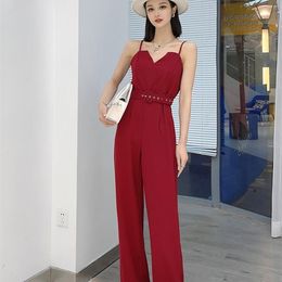 Women's Jumpsuits Rompers Summer Jumpsuit Ladies Sling Romer Sleeveless Solid Colour Sexy Jumpsuit Fashion V-neck Cloth Party Casual Overall X05 230717