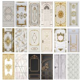 Wall Stickers PVC SelfAdhesive Waterproof Door Sticker 3D Stereo European Style Golden Carved Po Wallpaper Living Room Bedroom Decals 230717