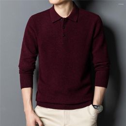 Men's Sweaters Colour Solid Merino Wool Turn-Down Collar Sweater Men Clothing Autumn Winter Arrival Knitted Pullover Top Z3053