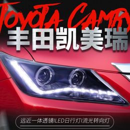 Car LED Bifocal Lens Xenon Headlight Lighting 20 12-20 14 For Toyota Camry Demon Eye Turn Signal Streamer Dynamic Assembly DRL Front Lamp