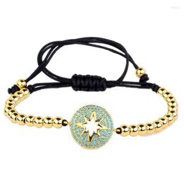 Charm Bracelets Bead Men Women Hollow Star Round Pave Blue CZ Zirconia Macrame Bracelet Tension Setting Pulseras Jewellery Bangles