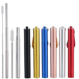 Portable Reusable Metal Straw Collapsible Stainless Steel Drinking Straw Telescopic Straw to Drink Water with Aluminium Key-chain Case Ihltr