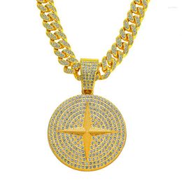 Pendant Necklaces Hip Hop Iced Out Rhinestones Cuban Link Chain Gold Silver Colour Round Star Necklace For Men Women Rapper Jewellery Gift
