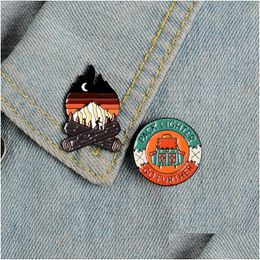 Pins Brooches Cam Explore Enamel Pins Campfire Night Sky Backpack Round Badge Brooch Denim Clothes Bag Lapel Pin Jewellery Gift For A Dhfaz